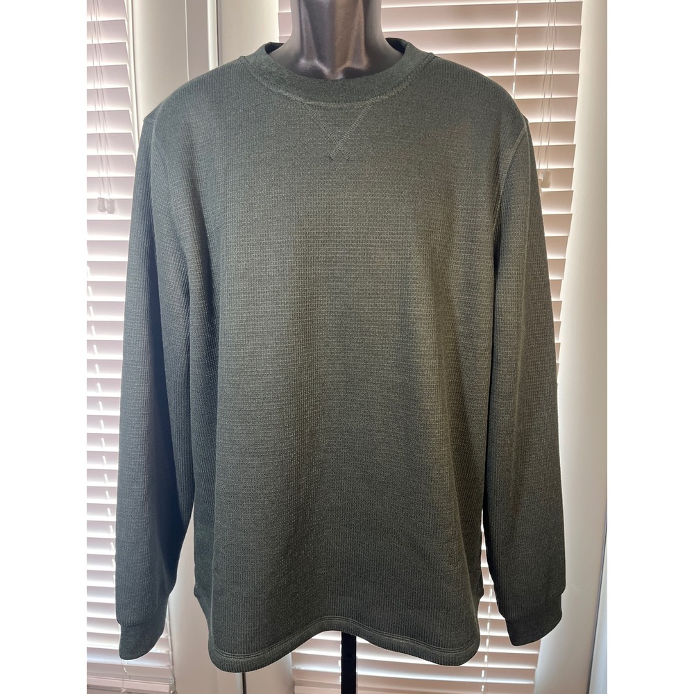 BC Clothing Co Waffle Knit Sherpa Lined Crewneck Pullover Forest Green Large - Picture 2 of 9